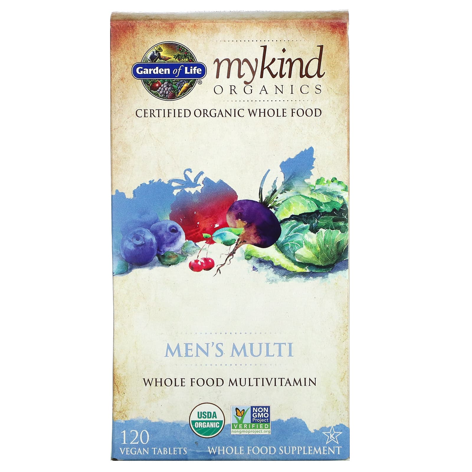 Garden of Life, KIND Organics Men, 120 Vegan Tablets UPC 658010117654 | HiLife Vitamins